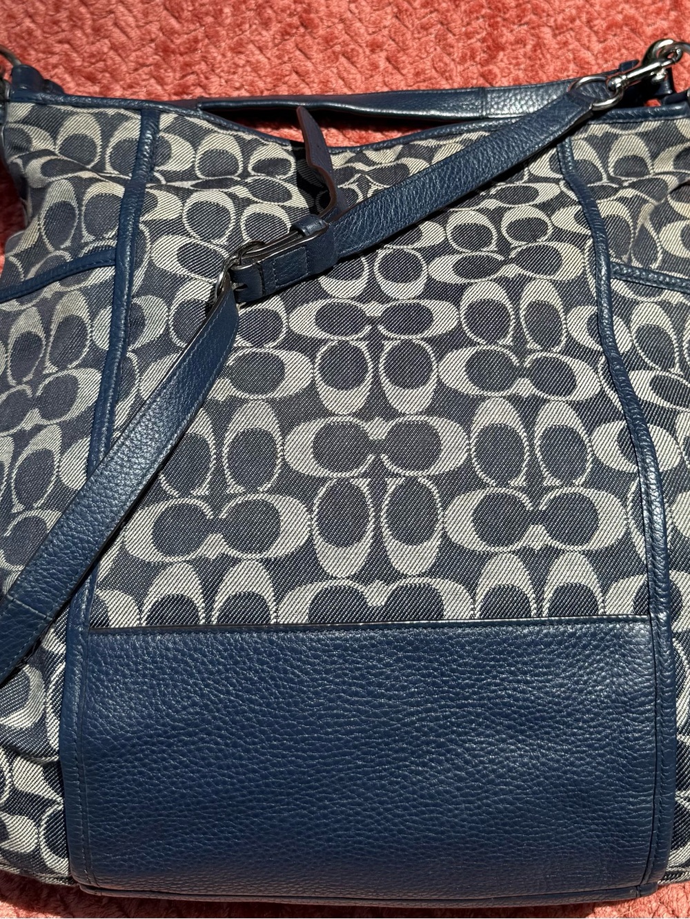 Coach hobo Blue Signature Cloth with leather Shoulder Bag with strap - Picture 3 of 10
